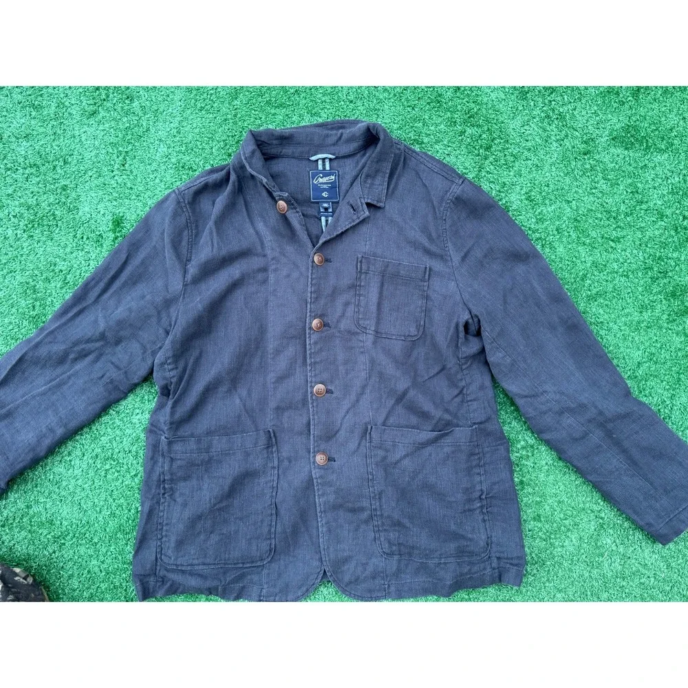 Grayers Clothiers Navy Blue Ramie Chore Jacket Mens XL Lightweight Blazer Pocket
